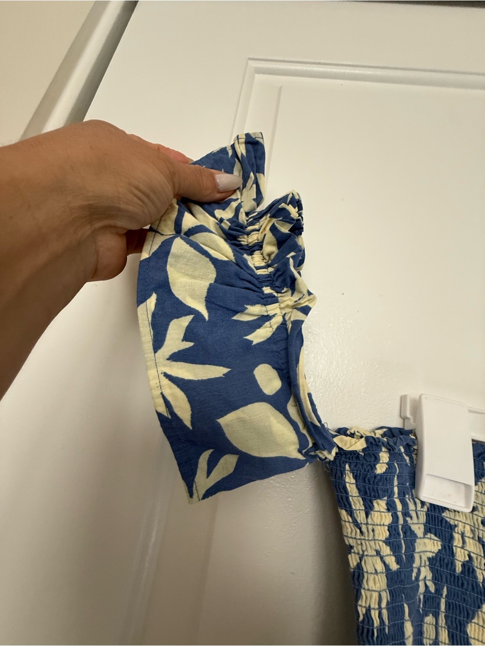 ZARA Blue Floral Smocked Puff Sleeve Mini Dress XL - Picture 3 of 5